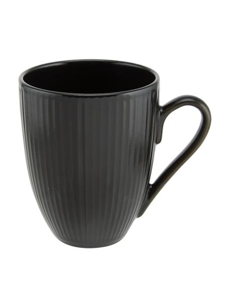 Čierna kávová šálka s drážkovou štruktúrou Groove, 4 ks, Kamenina, Čierna, Ø 9 x V 11 cm, 300 ml