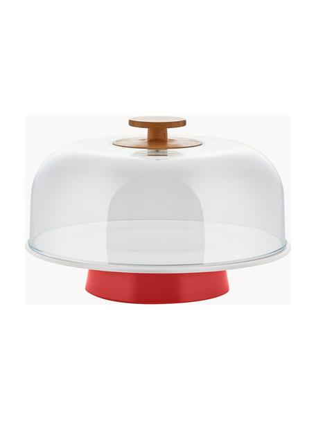 Présentoir à gâteau en porcelaine ave couvercle Mattina, Rouge, blanc, transparent, Ø 32 x haut. 22 cm