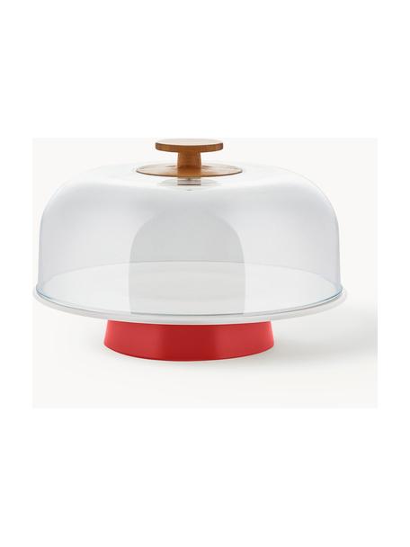 Présentoir à gâteau en porcelaine ave couvercle Mattina, Rouge, blanc, transparent, Ø 32 x haut. 22 cm