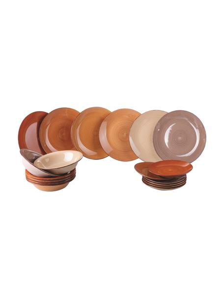 Handbeschilderde serviesset Baita, 6 personen (18-delig), Keramiek, Roodtinten, beige, Set met verschillende formaten