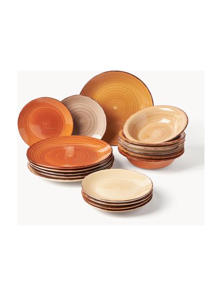 Handbeschilderde serviesset Baita, 6 personen (18-delig), Keramiek, Rood- beige en terracotta tinten, 6 personen (18-delig)