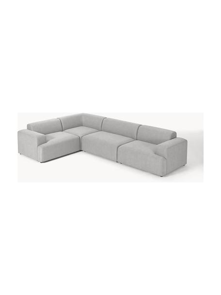 Großes Ecksofa Melva (4-Sitzer), Bezug: 100 % Polyester Der strap, Gestell: Massives Kiefern- und Fic, Füße: Kunststoff Dieses Produkt, Webstoff Hellgrau, B 339 x T 220 cm, Eckteil links