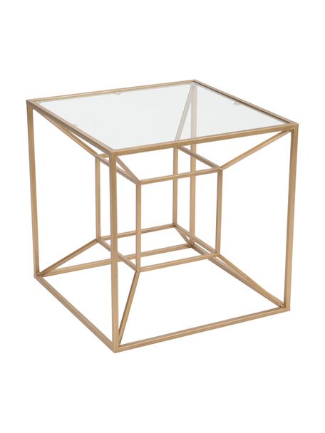 Tavolino da salotto dorato Cubo, Struttura: metallo rivestito, Dorato trasparente, Larg. 50 x Prof. 50 cm