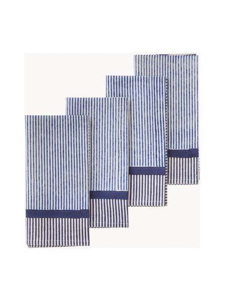 Servilletas de tela a rayas Jaya, 4 uds., 100% algodón, Tonos azules, blanco Off White, An 45 x L 45 cm