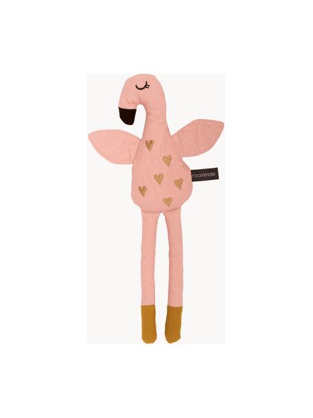 Przytulanka z bawełny Flamingo, Blady różowy, odcienie złotego, S 15 x W 36 cm