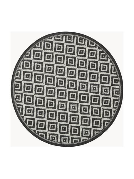 Rond in- & outdoor vloerkleed Miami, 70% polypropyleen, 30% polyester, Zwart, wit, Ø 140 cm (maat M)