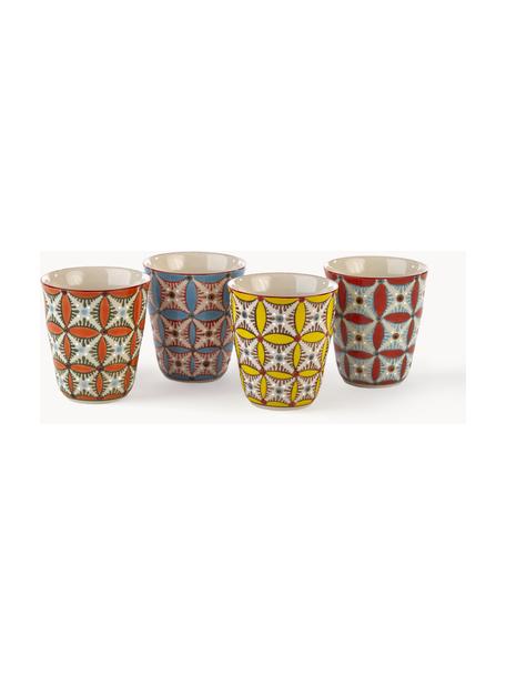 Set di 4 tazze senza manico Hippi, Ceramica, Multicolore, Alt. 9 cm
