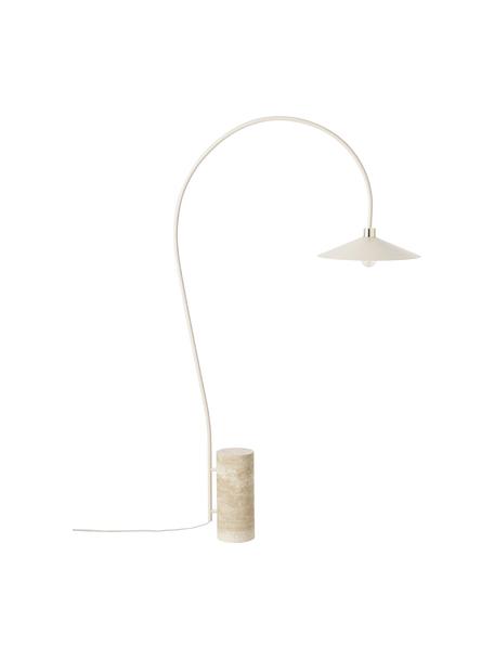 Lámpara arco de travertino Cora, Adornos: metal recubierto, Cable: cubierto en tela Dado que, Champán, beige, F 97 x Al 166 cm