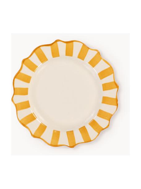 Plato de postre artesanal Scalloped, Gres, Amarillo sol, blanco, Ø 22 cm