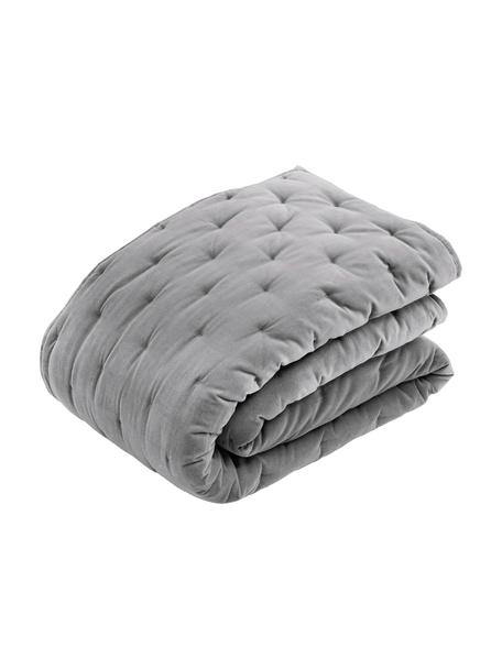 Couvre-lit en velours gris matelassé Cheryl, Gris, larg. 160 x long. 220 cm (pour lits jusqu'à 120 x 200 cm)