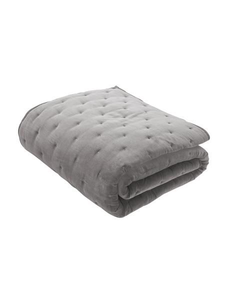 Copriletto trapuntato in velluto Cheryl, Retro: cotone, Grigio, Larg. 160 x Lung. 220 cm (per letti da 120 x 200 cm)