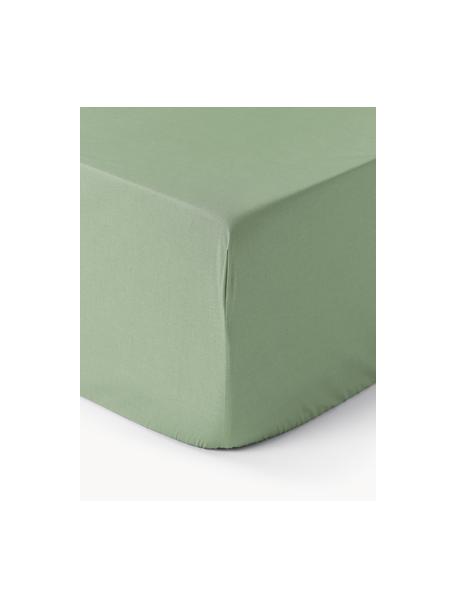 Lenzuolo con angoli boxspring in cotone percalle Elsie, Verde salvia, Larg. 200 x Lung. 200 cm, Alt. 35 cm