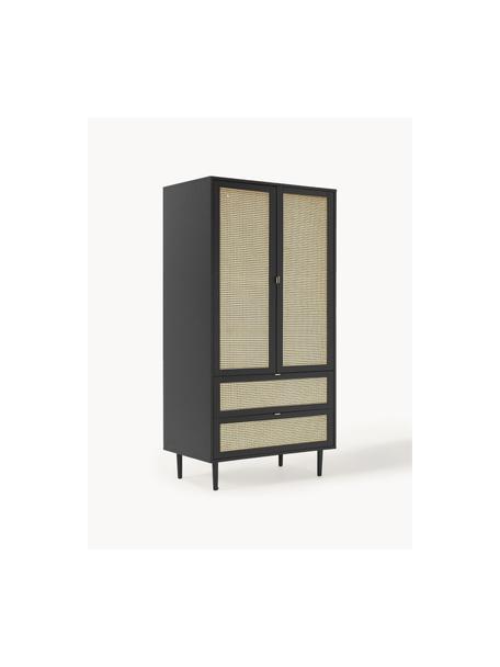 Petite armoire en cannage Aries, 2 portes, Chêne noir laqué, larg. 100 x haut. 194 cm