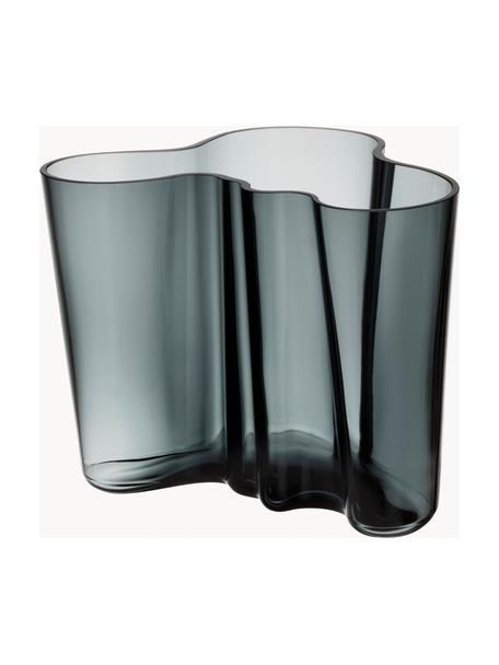 Mundgeblasene Vase Alvaro Aalto, H 16 cm, Glas, mundgeblasen, Dunkelgrau, transparent, B 21 x H 16 cm