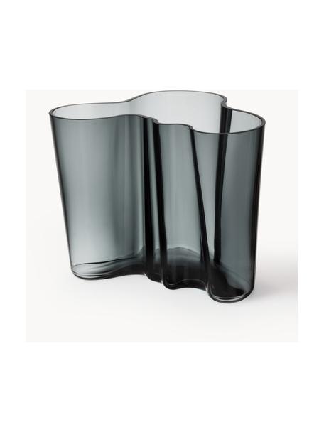 Mundgeblasene Vase Alvar Aalto, H 16 cm, Glas, mundgeblasen, Dunkelgrau, transparent, B 21 x H 16 cm