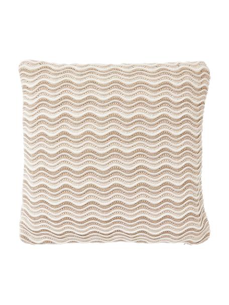 Pletený bavlněný povlak na polštář Emilio, 100 % bavlna, Béžová, krémově bílá, Š 45 cm, D 45 cm