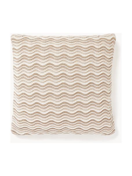 Housse de coussin 45x45 en tricot Emilio, 100 % coton, Beige clair, blanc cassé, larg. 45 x long. 45 cm