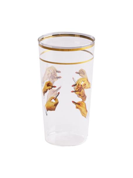 Designer Wasserglas Toiletpaper, Dekor: Gold, Hände mit Lippenstiften, Ø 7 x H 13 cm, 375 ml