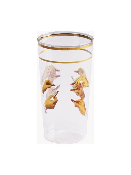 Designer Wasserglas Lipsticks, Dekor: Gold, Transparent, Gelb, Ø 7 x H 13 cm, 375 ml