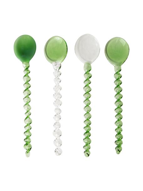 Kleine glazen lepel Emeralds in groen/transparant, 4 stuks, Glas, Groen, transparant, L 12 cm