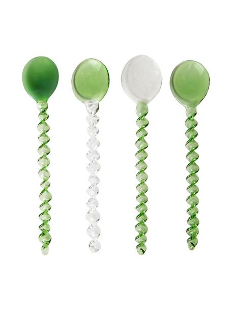 Kleine glazen lepel Emeralds, 4 stuks, Glas, Groen, transparant, L 12 cm