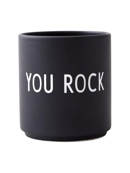 Design beker Favourite YOU ROCK met opschrift, Beenderporselein (porselein)
Fine Bone China is een zacht porselein, dat zich vooral onderscheidt door zijn briljante, doorschijnende glans., Zwart (You rock), Ø 8 x H 9 cm, 250 ml