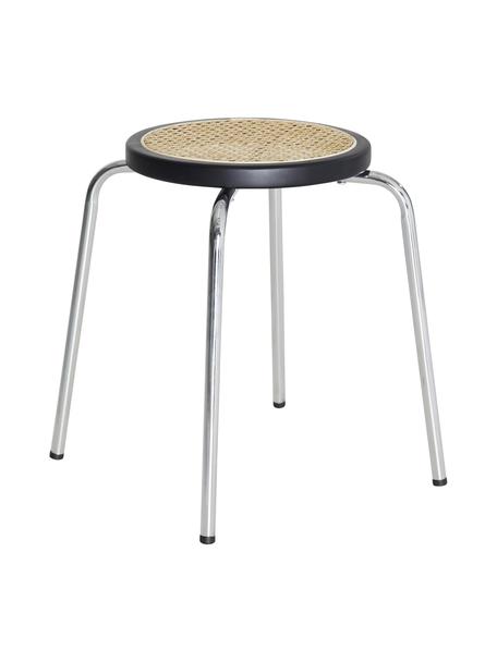 Okrągły stołek z rattanowym siedziskiem Ibiza, Stelaż: metal chromowany, Rattan, odcienie chromu, Ø 35 x W 44 cm