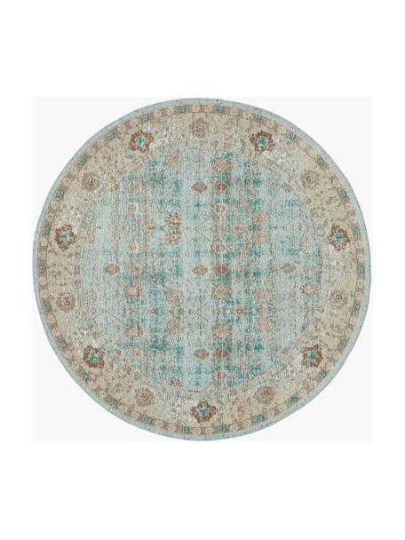Tappeto rotondo in ciniglia tessuto a mano Rimini, Retro: 100% cotone Il materiale , Verde turchese, beige, marrone, Ø 120 cm (taglia S)