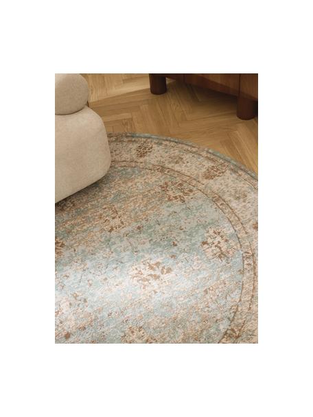 Tapis rond vintage chenille tissé main Rimini, Turquoise, taupe, brun, Ø 120 cm (taille S)