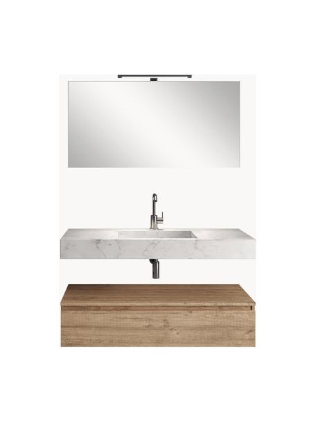 Waschtisch-Set Yoka, 4-tlg., Platte: HPL-Laminat in Carrara-Ma, Spiegelfläche: Spiegelglas, Rückseite: ABS-Kunststoff, Weiss marmoriert, Eichenholz-Optik, Set mit verschiedenen Grössen