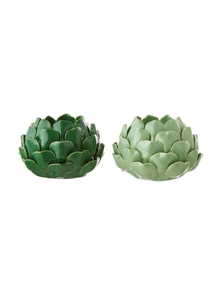 Set portalumini Rose, 2 pz., Terracotta, Verde chiaro, verde scuro, Ø 14 x Alt. 9 cm