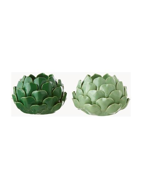 Set portalumini Rose, 2 pz., Terracotta, Verde chiaro, verde scuro, Ø 14 x Alt. 9 cm