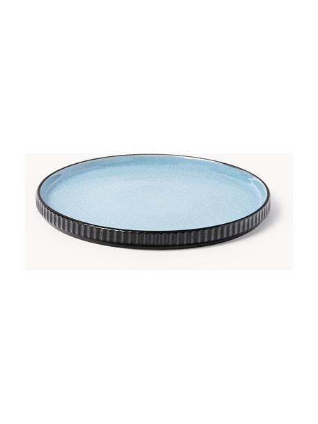 Platos postre con relieve Bora, 4 uds., Cerámica esmaltada, Azul claro brillante, negro mate, Ø 21 cm