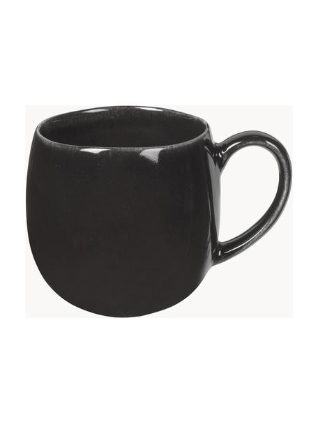 Tasses à thé XL artisanales Nordic Coal, 2 pièces, Grès cérame, Noir, chiné, Ø 9 x haut. 10 cm, 450 ml