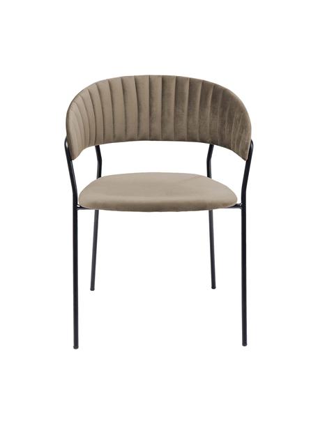 Fluwelen gestoffeerde stoelen Belle in bruin, 2 stuks, Bekleding: fluweel (100% polyester) , Frame: gepoedercoat staal, Fluweel beige, zwart, B 57 x H 54 cm