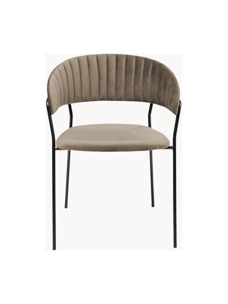 Fluwelen stoelen Belle, 2 stuks, Bekleding: fluweel (100% polyester) , Frame: gepoedercoat staal, Fluweel lichtbruin, zwart, B 57 x H 54 cm