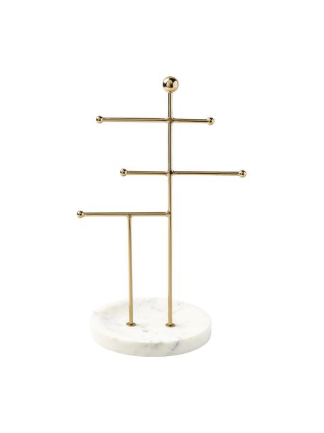 Porte-bijoux avec socle en marbre Selina, Blanc, marbré, or, larg. 20 x haut. 32 cm