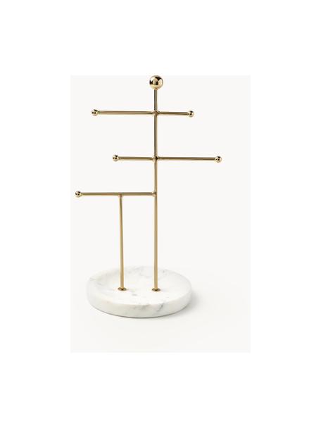 Stand portagioie con base in marmo Selina, Struttura: metallo, Bianco marmorizzato, oro, Larg. 20 x Alt. 32 cm