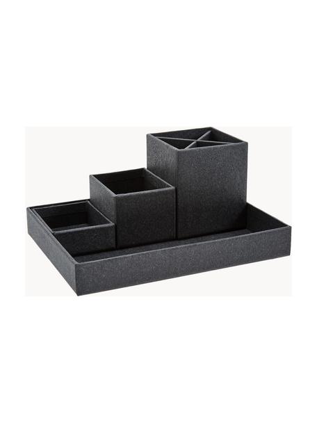 Büro-Organizer-Set Lena, 4er-Set, Fester Karton, mit Holzdekor bedruckt, Schwarz, Set mit verschiedenen Grössen