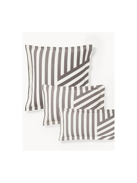 Funda de almohada de satén a rayas con dobladillo Brendan, Gris pardo, Off White, An 50 x L 70 cm