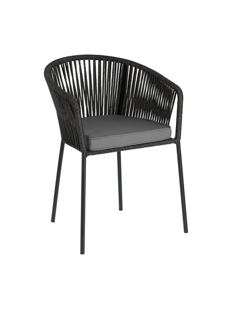 Chaise de jardin Yanet, Noir, tissu gris foncé, larg. 56 x prof. 56 cm