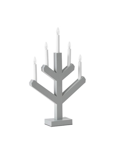 Holz-Fensterleuchter Vinga mit LED-Kerzen in Grau, Gestell: Holz, Grau, Weiß, B 32 x H 50 cm