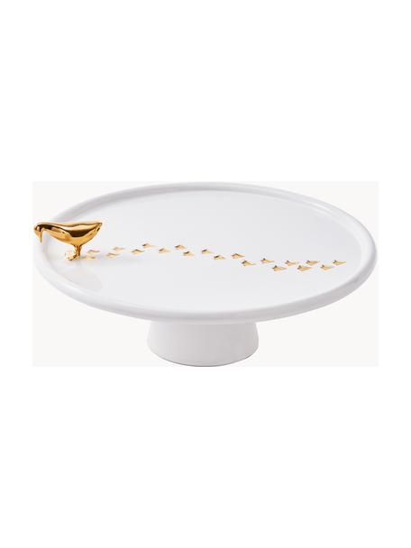 Handgefertigte Keramik-Servierplatte Walking Duck, Keramik, Weiß, Goldfarben, Ø 30 cm