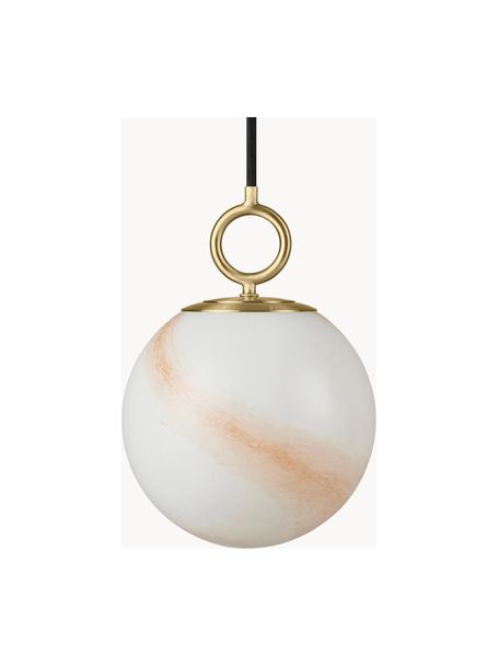 Lampada a sospensione piccola con sfera in vetro soffiato Stockholm, Paralume: vetro, Decorazione: metallo rivestito, Bianco latte, marrone chiaro, Larg. 18 x Alt. 28 cm