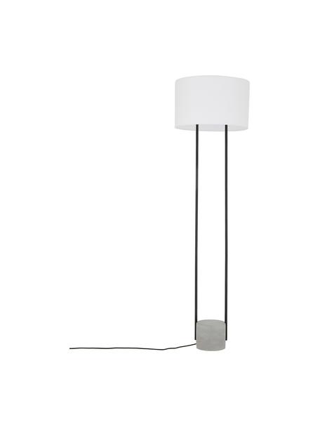 Lampa podłogowa z betonową podstawą Pipero, Stelaż: metal malowany proszkowo, Klosz: biały Podstawa lampy: czarny, matowy, szary Kabel: czarny, Ø 45 x W 161 cm