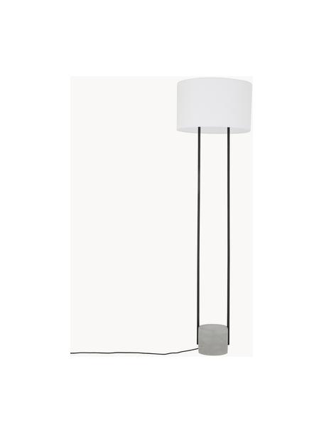 Lámpara de pie de cemento Pipero, Pantalla: tela, Estructura: metal con pintura en polv, Cable: cubierto en tela, Blanco, gris, Ø 45 x Al 161 cm