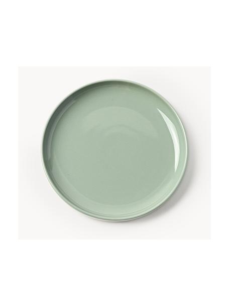 Platos postre de porcelana Nessa, 4 uds., Porcelana dura de alta calidad esmaltada, Verde salvia brillante, Ø 19 cm