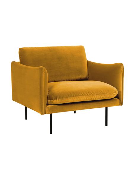 Fluwelen fauteuil Moby met metalen poten, Bekleding: fluweel (hoogwaardig poly, Frame: massief grenenhout, FSC-g, Poten: gepoedercoat metaal, Fluweel mosterdgeel, B 90 x D 90 cm