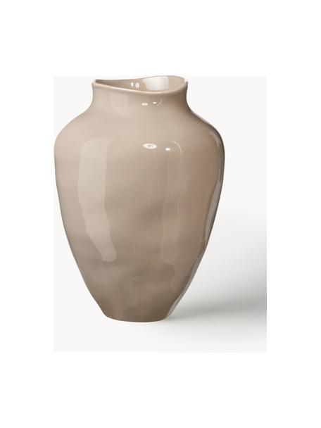 Handgefertigte Vase Latona, H 41 cm, Steingut, Beige, glänzend, Ø 27 x H 41 cm