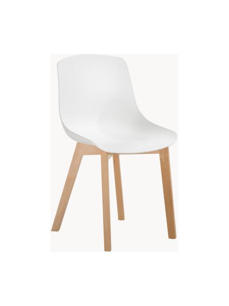 Sillas de plástico Dave, 2 uds., Asiento: plástico, Patas: madera de haya, Blanco, madera de haya, An 46 x F 52 cm
